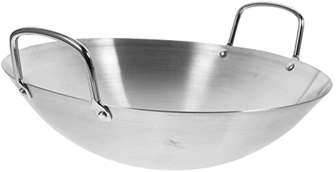 NUOBESTY 26 cm Doppelgriff-Wok-Edelstahl-Wok-Bratpfanne Mit Großem Fassungsvermögen Sauteuse Rundboden-Mehrzweck-Eintopfpfanne Funktioniert Für Elektrische Gaskochfelder