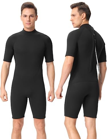FLEXEL Muta Corta da Donna Uomo 3mm Shorty Wetsuit, 2mm Costume da Bagno Termico, Muta sub a Maniche Corte in Neoprene chiusura lampo posteriore per Surf Nuoto Snorkeling