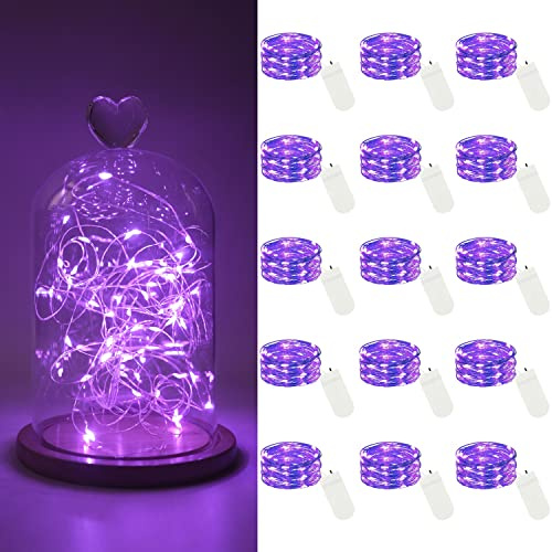 Cynzia 15 Pack 30 LED Micro Starry String Lights Battery Operated(Included),Fairy Waterproof Silver Wire Lights,for DIY Party Garden Wedding Table Indoor&Outdoor Decorations