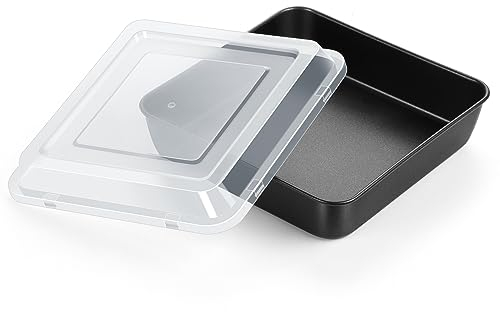 HaWare Molde cuadrado para tartas con tapa, de acero inoxidable, rectangular, antiadherente, 23,8 x 23,8 x 5 cm, perfecto para pasteles/brownie/lasaña, no tóxico, fácil de limpiar