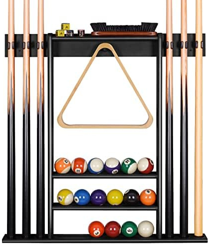 XCSOURCE - Porta stecche da biliardo, supporto da parete per stecche da biliardo, porta stecche da parete per 6 stecche da biliardo e set di palline, realizzato in bambù al 100%