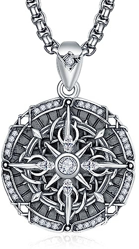 ADMETUS Kompass Halskette Herren Sterling Silber Keltische Knoten Kompass Kette Anhänger Schmuck Geschenke für Männer Herren