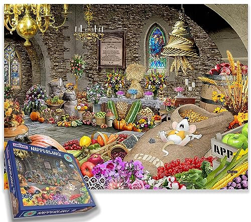 Nipperling Jigsaw Puzzle by Mike Jupp – 1000-Piece Harvest Feastival Scene from the Wormberry Jam Collection – Vibrant, Detailed Artwork with Rustic Charm – 50x66 cm
