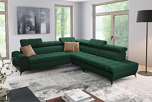 All4All Ecksofa mit Schlaffunktion Gonti IX 280x294 cm- Schlafsofa mit Bettkasten - Sofa in L-Form - Wohnlandschaft XXL Sofa - Eckcouch Groß - Seite Rechts - Grün - Gewebe - Modern 26