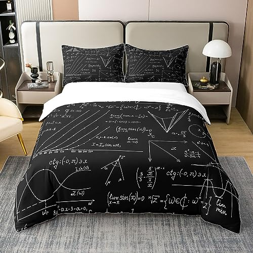 Moderne Mathematik 100% Baumwolle Bettbezug 135x200,Schule Smart Student Math Geometrie Super weiche Bettwäsche Set, Wissenschaft Zahlen Formeln Bild Art Tröster Abdeckung Bettwäsche (kein Tröster)