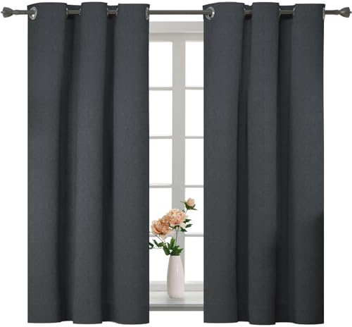 YSTELLAA Tende 100% Oscuranti Per Interni 2 Pezzi, 117×137cm, Effetto Lino, Tende Termiche, Con Anelli, Tenda Termica Isolante Freddo E Caldo, Fonoassorbenti, Moderne, Grigio