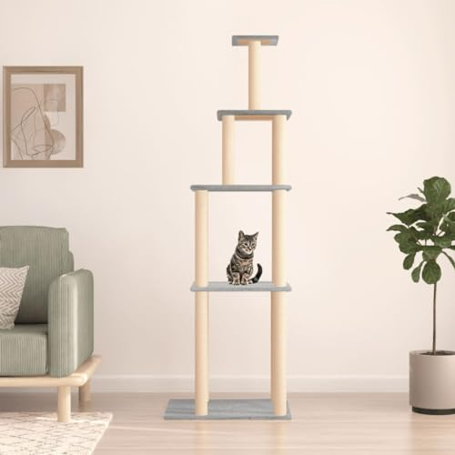 GuyAna Kratzbaum mit Sisal-Kratzsäulen Hellgrau 183 cm Kratzbaum Deckenhoch Kratzbaum Modern