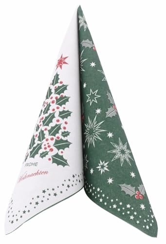 APARTina 50 Weihnachtsservietten 40x40 stoffähnlich - ILEX, Farbe: dunkelgrün, winterlich, Serviette Weihnachten Weihnachtsdako