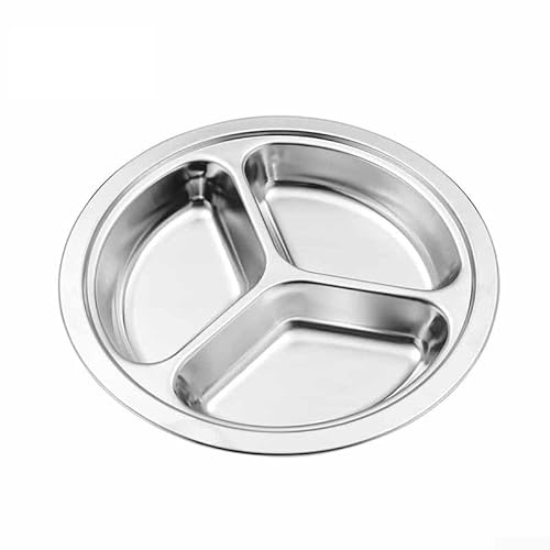 Zoegneer Runde Teller aus Edelstahl, unterteilt, 3 Abschnitte, Speiseteller für Schule, Restaurant (26 cm)
