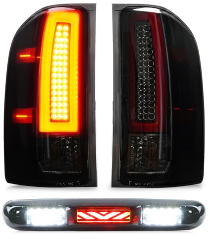 Tail Light + 3rd Third Brake Cargo Lamp for 07-13 Chevy Silverado 1500, 07-14 2500HD 3500HD, 08-14 GMC Sierra 3500 HD, High Mount Stop Light Rear LED Taillight, 25958482 25958483 GM2800207 GM2801207