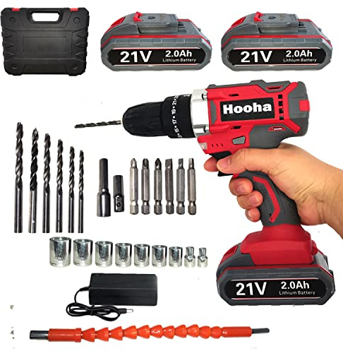 Hooha Kku-Bohrschrauber - 21V mit Akku & Ladegerät, Schlagbohrschrauber Set für Zuhause, Bohrschrauber Stufenloser Geschwindigkeitsregelung, Elektrische Bohrmaschine Combo Kit