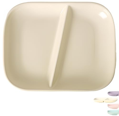 Dowbom DB-FGP-009 Teller für Portionskontrolle, geteilte Teller für Erwachsene, bariatrische Teller zur Portionskontrolle, wiederverwendbares 2-teiliges Lunch-Tablett (21,6 cm, weiß)