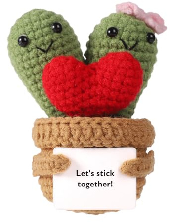 Lasuroa Positive Cacti Crochet, 3.9'' Fun Cactus Emotional Support Card Decor Gift for Birthday Party, Mexican Carnival