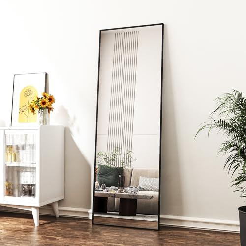 Boromal Standspiegel Schwarz Ganzkörperspiegel Groß 160x40cm Ganzkörperspiegel Schwarz Spiegel Groß Bodenspiegel Ganzkörper Wandspiegel Rechteckig für Schlafzimmer, Wohnzimmer, Ankleidezimmer