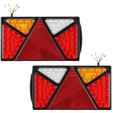 SPARKMOTO 2 Stück LED Anhänger Rückleuchten 12V 24V Universal,LKW KFZ PKW Anhänger Beleuchtung Rückleuchter, 7Funktionen Rückleuchten Wohnwagen