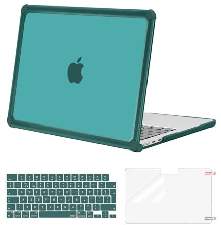 MOSISO Funda Compatible con MacBook Air M5 M4 M3 M2 13 Pulgadas 2026-2022 A3449 A3240 A3113 A2681, Carcasa para Macbook Air 13,6 Anti-Cracking TPU Bumper&Teclado Tapa&Pantalla Cine,Verde Teal