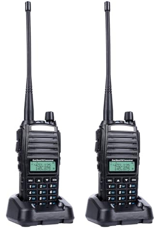 RKK Talkie Walkie UV-82 Lizenzfrei PMR446 16 Kanäle Funkgeräte, Funkgeräte Reichweite 1-5 km, CTCSS/DCS Sprechfunkgerät mit Ladestation und Headset (2 Stück)