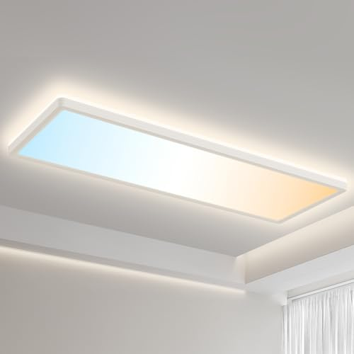 Deckenlampe, Led Deckenleuchte Dimmbar mit Fernbedienung Nachtlicht, 24W 2500LM 3000K - 6500K, Flach Lang Lampe Decke Led Panel Rechteckige Leuchten für Badezimmer Wohnzimmer Büro Backlight 58x20 cm