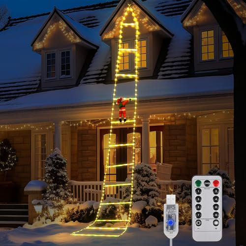 Euakee 3 Meter Luci Decorazioni Natale con Babbo Natale,Luci LED della corda della scala con 8 modalità, Funzione Timer e Memoria, Luci Natalizie per Finestra Esterno ed Interno (Caldo)
