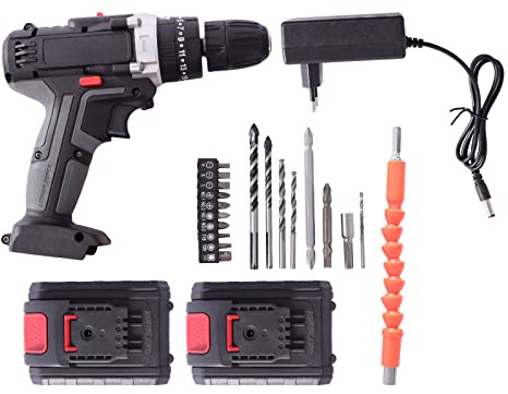 Owneed Taladro atornillador de impacto, llave de impacto, batería de impacto, tres velocidades, 2 baterías de 48 VF, para atornillar, taladrar y taladrar impacto