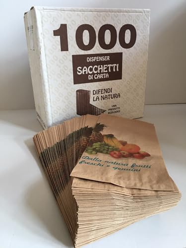 100/1000 Sacchetti di Carta Marroni 17x34 cm Con Disegno FRUTTA Sacchetto in Carta Kraft Avana per Alimenti Pane Dolci DOLCIUMI Articoli da Forno ORTOFRUTTA (1000)