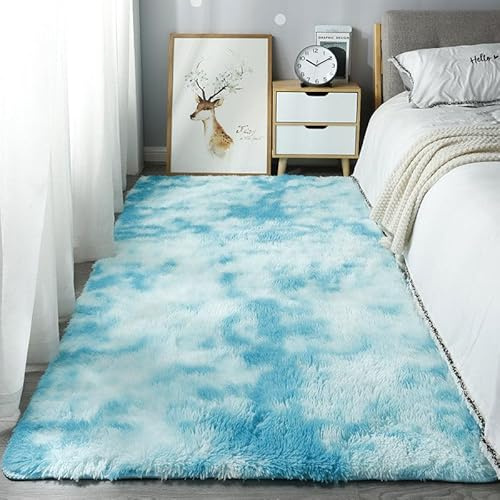 Homesally Shaggy Hochflor Teppich Flauschig rutschfest Waschbar Moderne Deko Teppich für Schlafzimmer, Wohnzimmer,Light Blue,60cm×160cm