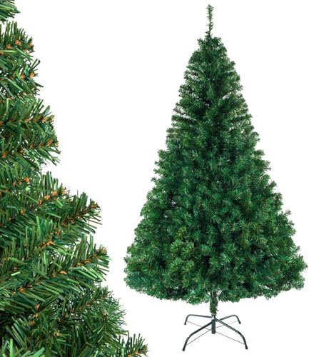 LALAHO Albero di Natale artificiale, 120/150/180/210 cm, in PVC, con base robusta (verde, 150 cm)