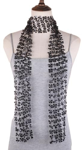 Damen Pailletten Schal Kette Glitzer Halstuch Lang Schmale Hals Krawatte Netzschal Punk Paillettennetz Breite Halskette Mesh Stirnband Sparkle Kopftuch Schlips für Fasching Karneval Party 160CM