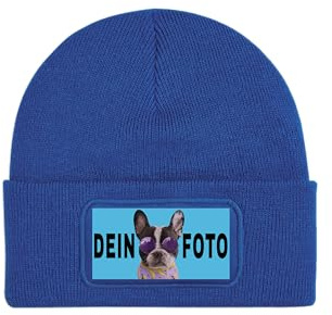NIMAMA Personalisierte Mütze Beanie mit Foto Bedrucken Lassen - Wintermütze Strickmütze als Geschenk für Herren & Damen selbst gestalten - Werbeartikel mit eigenem Logo für Firmen & Vereine