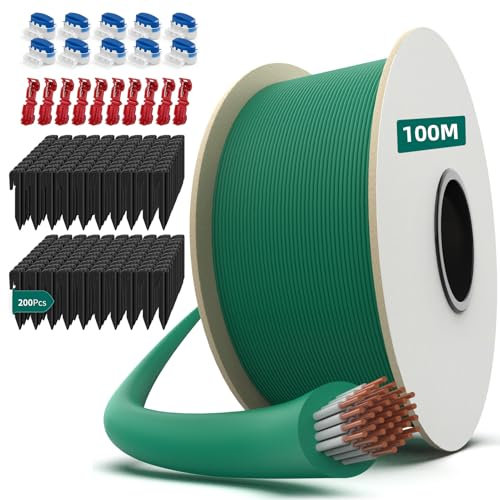 HAUSPROFI Cable Robot Tondeuse 100M + 200 Piquets + 10 Connecteurs de Câble + 10 Bornes de Connexion, Fil robot tondeuse, Câble pour robots tondeuses de Worx,Gardena,Bosch,Yard Force etc