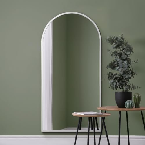 MirrorOutlet The Arcus - White Framed Modern Full Length Arched Leaner/Wall Mirror 63 X 31 (160CM X 80CM) Silver Mirror Glass with Black All weather Backing.
