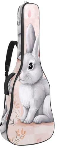 KengjuTesu 43 Zoll Akustikgitarre Softcase mit Rucksackgurt und 2 Taschen Rosa Osterhase Blumen Keine Polsterung Rucksack Wasserdicht Oxford Tuch Bassgitarre Gigbag für Konzertgitarre, mehrfarbig,