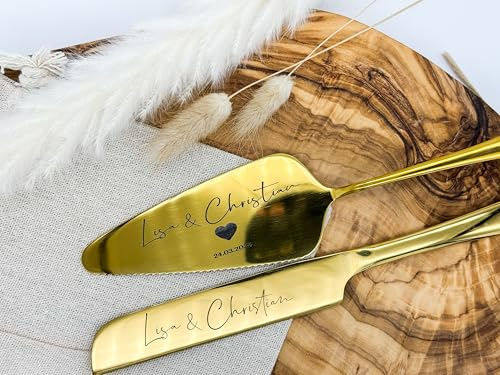 DNellyDesign Tortenheber & Tortenmesser personalisiert|Tortenheber Hochzeit|Kuchenschaufel|Hochzeitsgeschenk|Hochzeit|personalisiertes Geschenkset|Kuchen (Silber, Design 2)