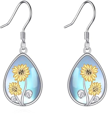 Sonnenblumen Ohrringe 925 Sterling Silber Mondstein Blumen Ohrhänger Sonnenblumen Schmuck Geschenk für Damen Frauen
