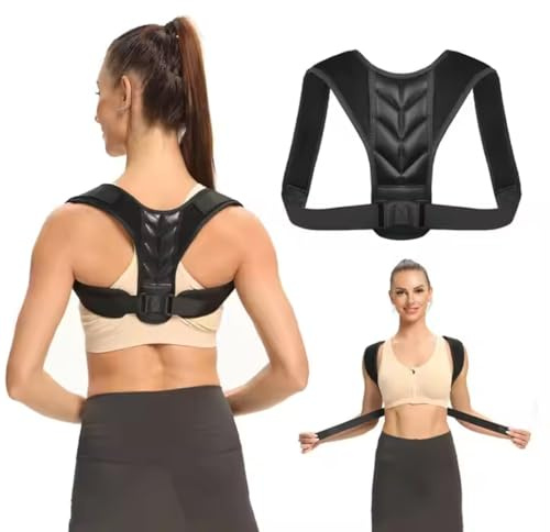 OUDQFCJ Correttore Postura Uomo, Fascia Traspirante Regolabile, Donna Con Spallacci, Corsetto Dorso Lombare, Per Correggere La Postura E Alleviare I Dolori Al Collo, Alla Nuca E Alle Spalle (68-91 cm)