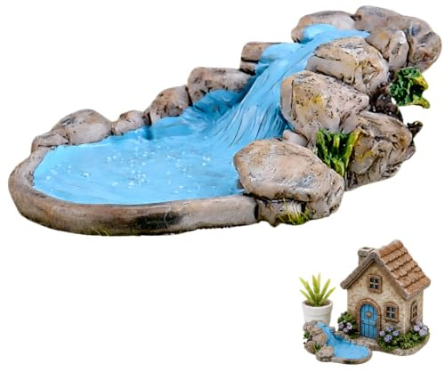 Blå gör-det-själv miniatyr vatten pool älva trädgårdsdekor – antik europeisk herrgård stil mini damm landskap prydnad för dockhus by och utomhushantverk