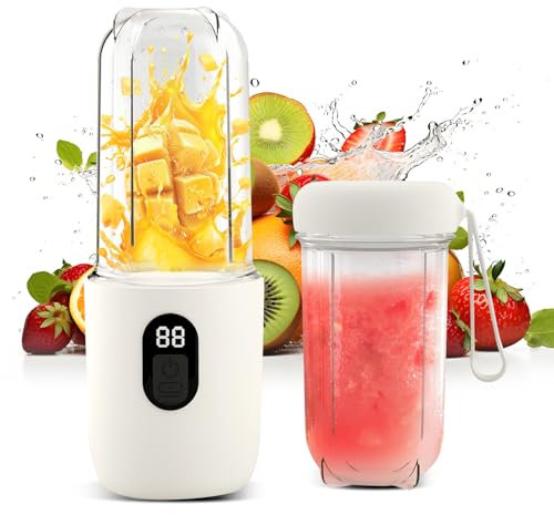 RoserRose Mini Licuadora Portátil, 500ml, 6 Cuchillas de Acero Inoxidable, Batidora Recargable para Jugos y Batidos (Blanco)