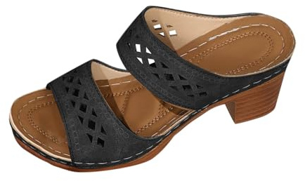 Yolimok Women's Heeled Sandals Deals Open Toe Slip On Block Womens Chunky Mid Heels Ankle Square Heels Sandal Slippers Casual Comfortable Summer Backless Mules Slide Walking Shoes Plus Size 3-7