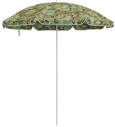 vidaXL Beach Parasol Camouflage 161 x 193 cm Polyester, Garden and Terrace, Modern, Round, Lightweight Beach Parasol, UV-Resistant Materials, Outdoor Umbrella for Sun Shade