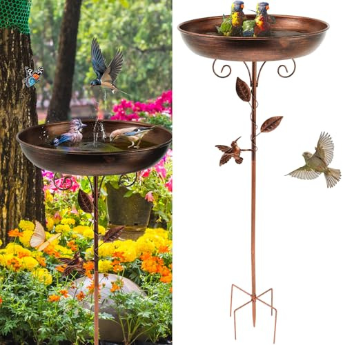 Vogeltränke Stehend, 30in Metall Vogelbecken Schüssel Wassertränke, Rostfrei Robust Langlebig Vogelbad Garten Metall Vintage Vogeltränke Futter für Balkon, Garten