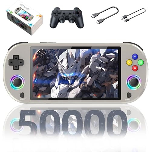 M22 Pro Retro Handheld Spielekonsole Retro Konsole,50000+ Spiele,30+ Emulatoren,EmuELEC System Tragbare Spielkonsole,5-Zoll-IPS Farben RGB Bildschirm,mit Drahtlosem Controller,3000mAh (Grau-256G)