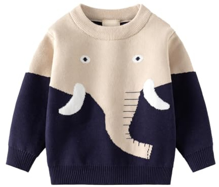 LUVCES Bébé Garçon Pull en Tricot Imprimé Animal Col Rond Manche Longue Sweat-Shirt Chaud Pull Tricoté Sweater pour Enfant Vêtements d'automne Hiver