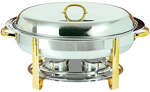 Oval Chafing Dish, 6 L Chafing Dish Buffet Warmer Set with Food Pan, Water Pan, Frame, Lid And Fuel Holder Full Size Stainless Steel Catering Tray Buffet Stove,Gold (Gold)