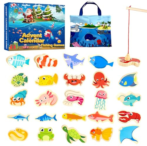 Adventskalender 2025 Kinder,Magnetisches Angelspiel Kleinkinder,24 Tage Weihnachten Adventskalender Angel,Weihnachtskalender,Weihnachtsgeschenke für Jungen Mädchen und Kleinkinder 3+ Jahren