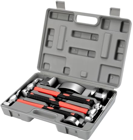 MUKSEUT Kit di riparazione professionale per carrozzeria auto, 7 pezzi, con custodia, strumenti per battere pannelli, set di martelli per la rimozione delle ammaccature dell'auto