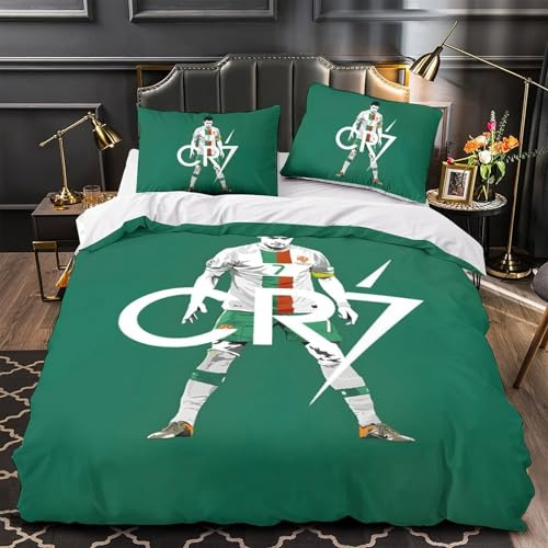 ZIMONJO Ronaldo Copripiumino 3D Stampa Digitale Calcio 2 Pezzi Set Copripiumino Con Cerniera Microfibra Morbido E Federe Set Di Biancheria Da Letto Per Bambini Single（140x200cm）