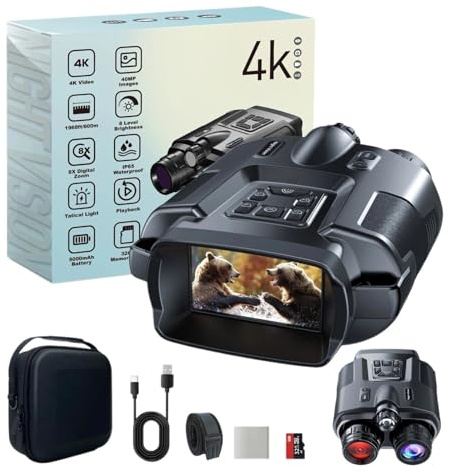 Binocolo Visione notturna Schermo 4K HD da 3 pollici, Zoom digitale 8x Occhiali notturni di fascia alta Batteria al litio 5000 mAh Dispositivo a lungo raggio Per campeggio e sicurezza
