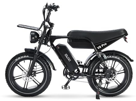 OUXI Pro E-Bike 20 Zoll Fatbike Elektrofahrrad, Doppelakku 2x15Ah bis 100km, 250W Motor 60Nm, Hydraulische Scheibenbremsen, Vollfederung, Bluetooth-Lautsprecher, Frontgepäckträger (V8Pro Max)