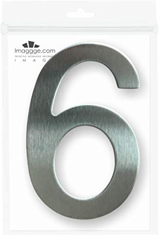 Numero civico o appartamento - Adesivo in acciaio inox spazzolato, altezza 7,6 cm, numero 6