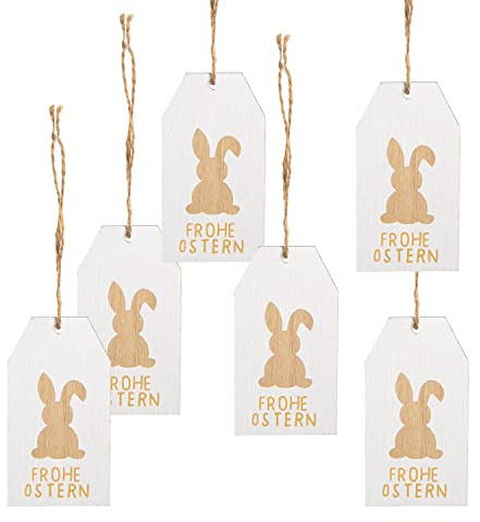 Logbuch-Verlag 6 Osteranhänger aus Holz mit Text FROHE OSTERN weiß braun - Holzschild Holztäfelchen als Geschenkanhänger 10 x 5,5 cm